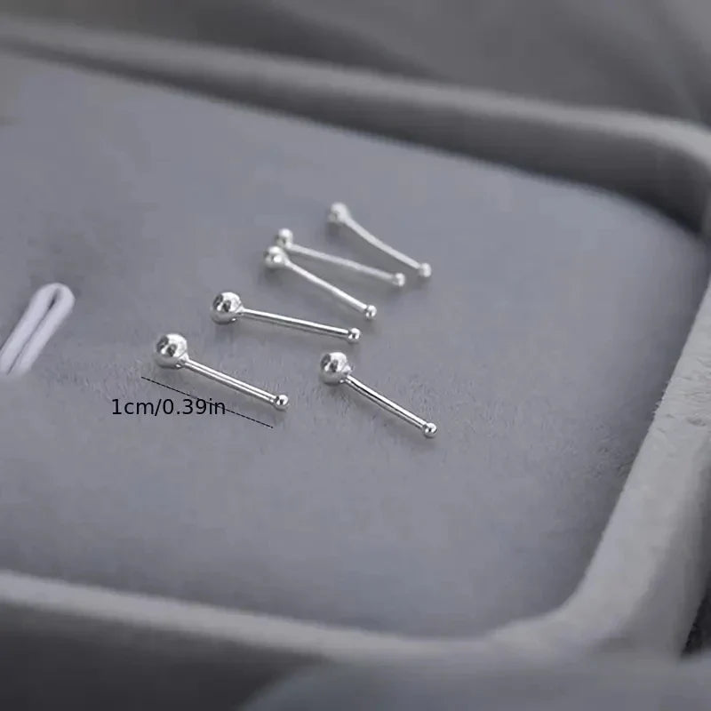 2PCS Silver Needle Ball Stud Earrings for Women – Tiny Round Ear Piercing Jewelry