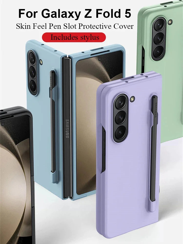 Skin Feel Slim Case for Samsung Galaxy Z Fold 6/5/4/3 – Hard Plastic Shockproof Cover with Stylus Pen Slot Holder