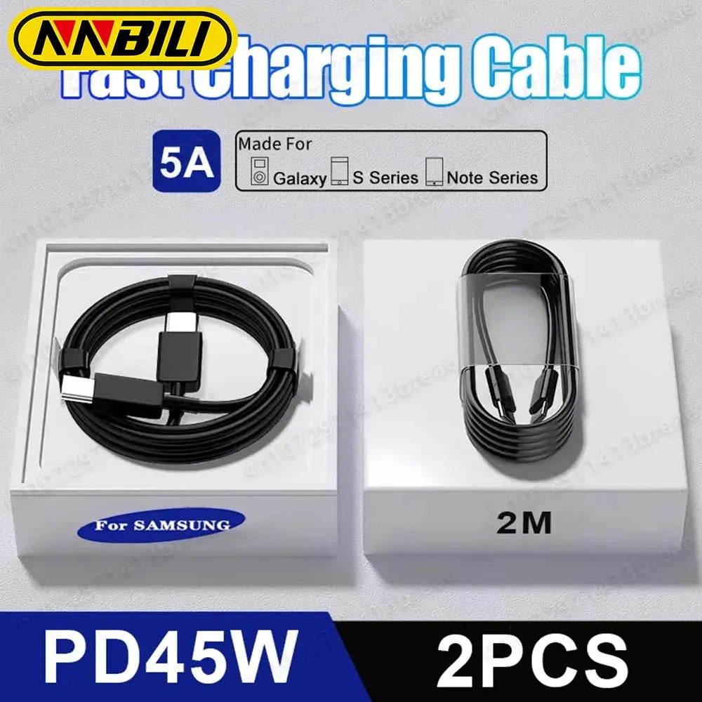 NNBILI 2-Pack 45W USB-C Fast Charging & Data Cable — Compatible with Samsung Galaxy S20/S22/S23 Ultra, Note 10+, A54 5G