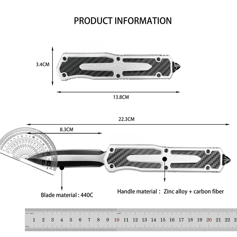 High-End Pocket Folding Knife — Zinc Alloy & Carbon Fiber Handle, Durable 440C Steel EDC for Outdoor Camping