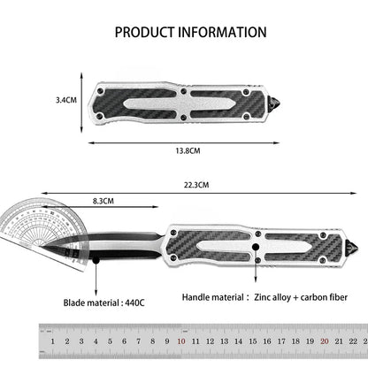 High-End Pocket Folding Knife — Zinc Alloy & Carbon Fiber Handle, Durable 440C Steel EDC for Outdoor Camping