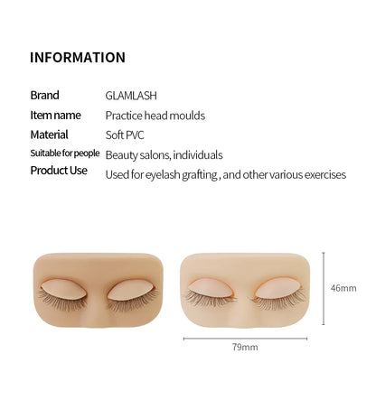GLAMLASH Mini Lash Practice Head – Flat Model for Eyelash Extension Training with Removable Replacement Eyelids