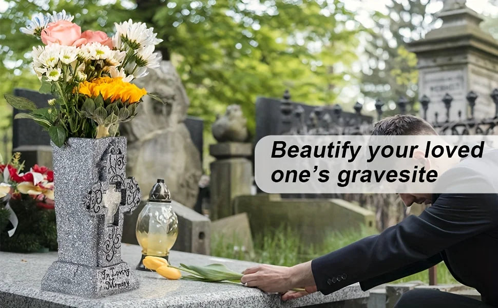 Solar LED Grave Vase – Memorial Tombstone Decoration for Fresh or Artificial Flowers