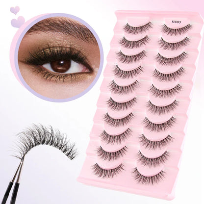 SHIDISHANGPIN 5/10 Pairs Cat Eye False Lashes – 3D Mink Half Lashes, Eyelash Extensions for Natural Makeup, Faux Cils Maquiagem