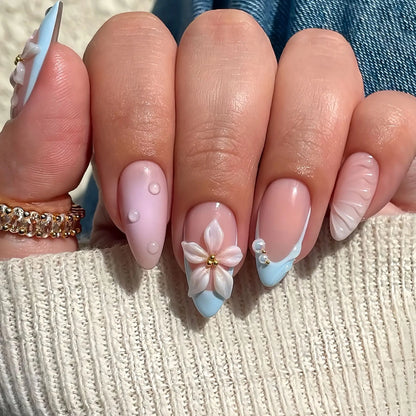 24PCS Pink Almond Press On Nails - Butterfly Ballet French Design Artificial Nail Tips for Stylish Nail Art