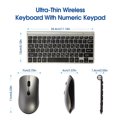 2.4G Wireless Mini Keyboard and Mouse Set – USB Portable Combo with Russian/Korean/Hebrew Layout for PC & Laptop