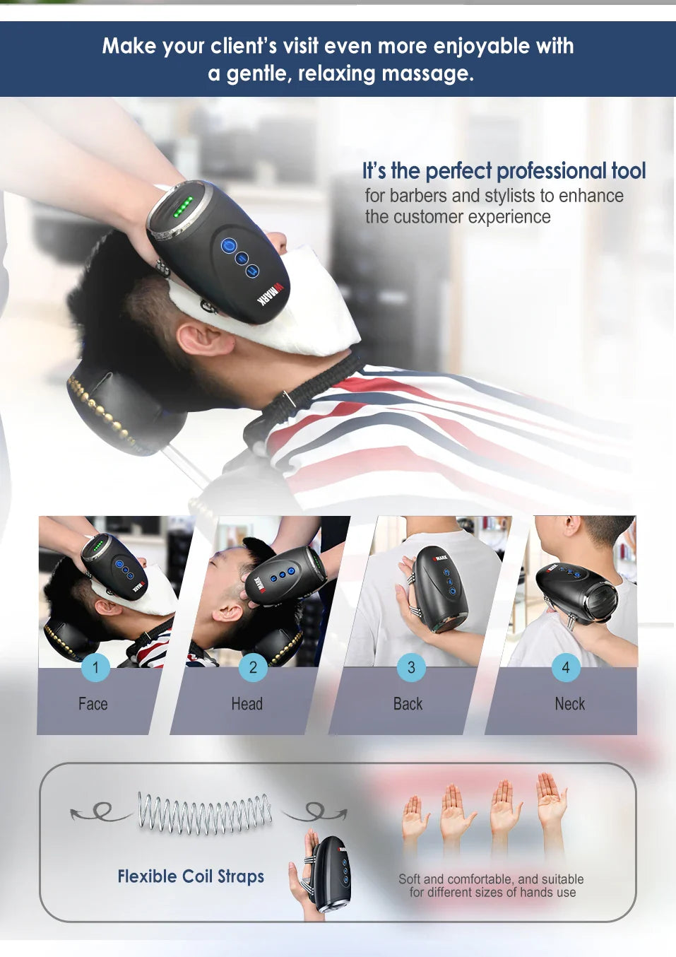 WMARK NG-SM001 Cordless Handheld Massager — 2600mAh Barber Massager for Professional Use