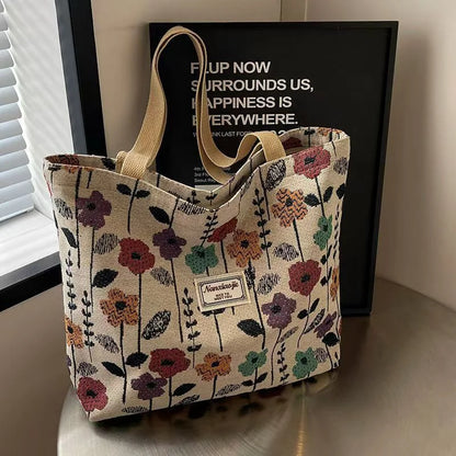Large Capacity Women’s Single Shoulder Bag – Ins Style Canvas Tote for Class, Work, and Commuting