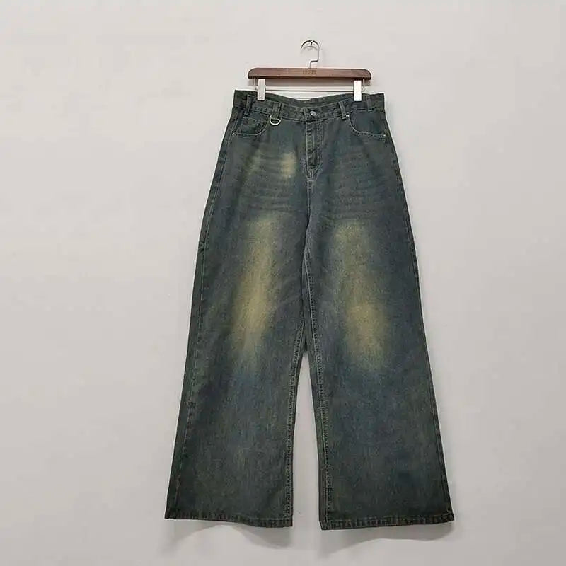 IEFB Men’s Summer Denim Jeans – Washed Blue Straight Loose Wide-Leg Casual Pants