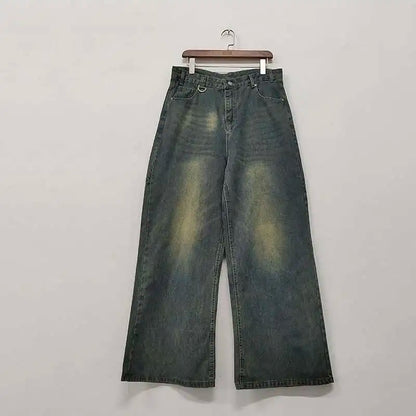IEFB Men’s Summer Denim Jeans – Washed Blue Straight Loose Wide-Leg Casual Pants