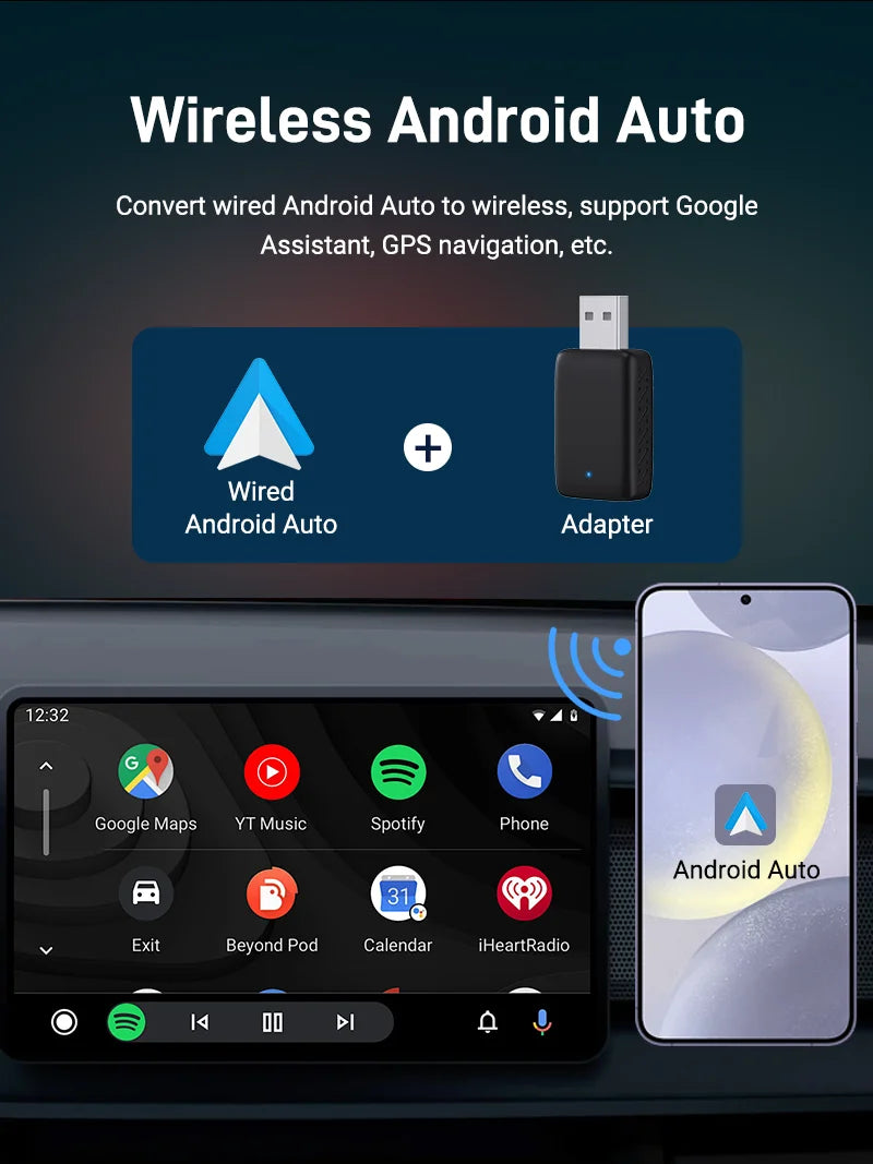 2025 New 2-in-1 Wired to Wireless CarPlay & Android Auto Adapter – Mini Plug & Play Dongle with Auto Connect, Bluetooth & WiFi