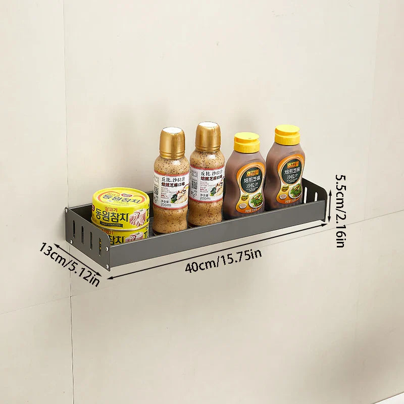 Wall-Mounted Kitchen Spice Rack Organizer with Hanging Hooks – Kitchen Storage Shelf for Condiments