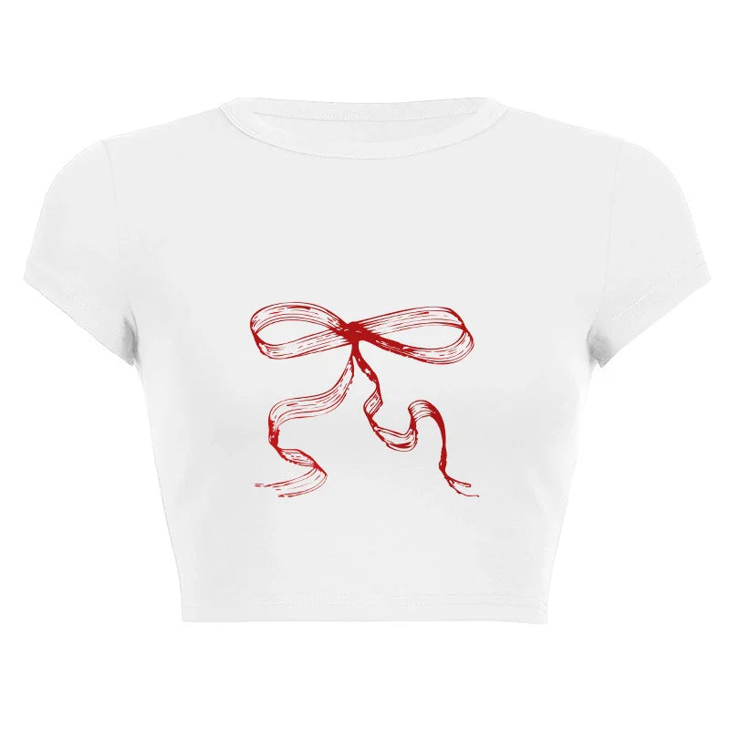 Harajuku Y2K Women’s White Crop Top – Casual Short Loose Summer Tee