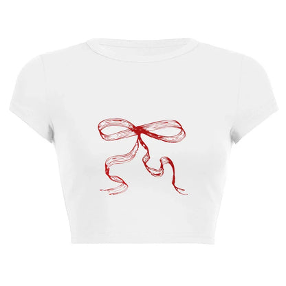 Harajuku Y2K Women’s White Crop Top – Casual Short Loose Summer Tee