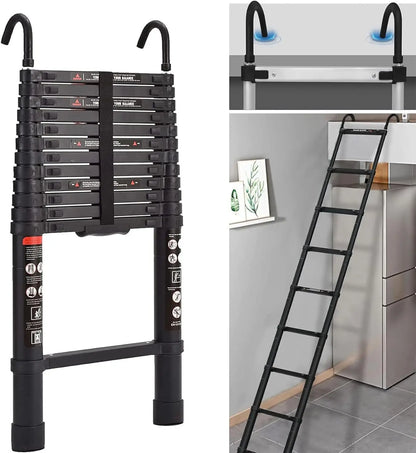 DayPlus 3.2-6.2M Telescopic Ladder with Roof Hook Kit – Portable, Heavy Duty Aluminium Multi-Purpose Folding Extendable Ladder