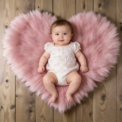 Ylsteed Heart-Shaped Faux Fur Baby Blanket - Soft Newborn Photography Prop & Photo Shoot Background Mat