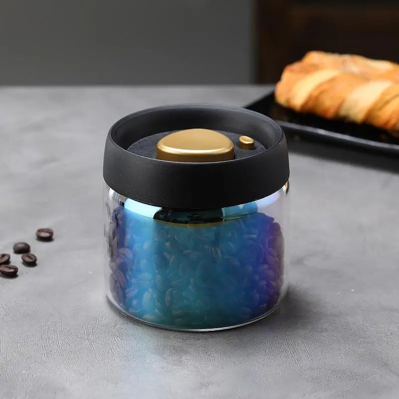 Vacuum Sealed Glass Coffee Bean Jar — Airtight, Moisture-Proof Household Container with Air Extraction for Fresh Coffee