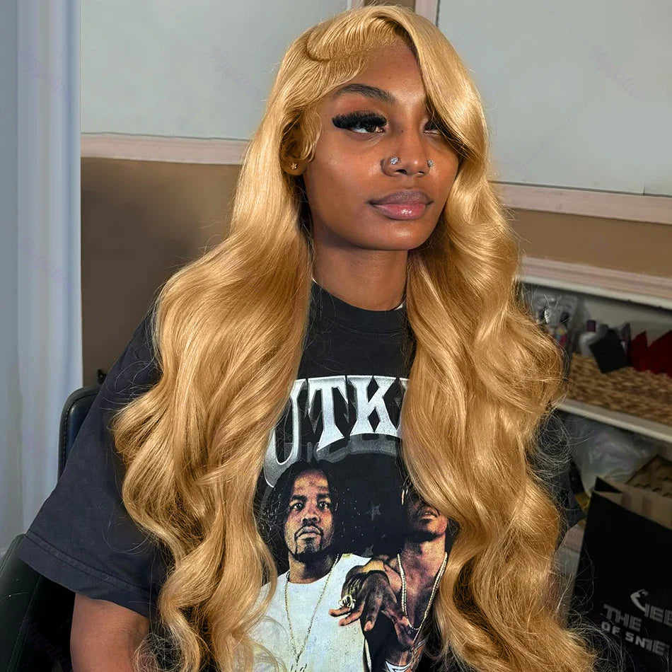 Brazilian #27 Honey Blonde Body Wave Wig – 30-34 Inch, 13x4 Lace Front, HD Transparent Lace Frontal, 200% Density for Women