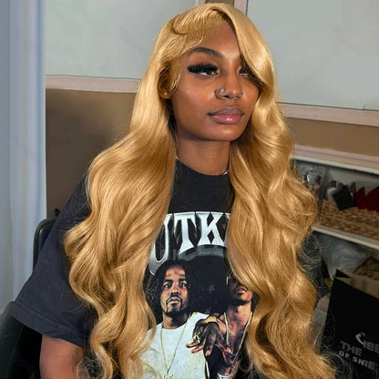 Brazilian #27 Honey Blonde Body Wave Wig – 30-34 Inch, 13x4 Lace Front, HD Transparent Lace Frontal, 200% Density for Women