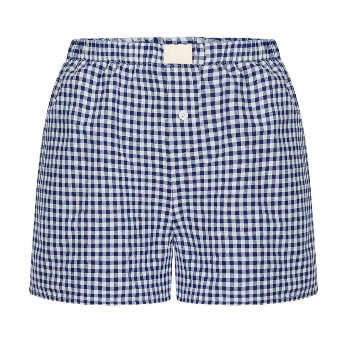 Women’s Teen Girls Elastic Waist Pull-On Red & Blue Plaid Casual Lounge Summer Shorts