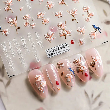 Vintage Rose Flower Nail Stickers – Red & Blue Laser Gold/Silver Nail Art Decals for Manicure Design DIY Beauty Tool