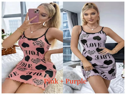 Women’s Cute Cartoon Nightgown - Sexy Halter Back Summer Pajamas & Home Wear Short Dress