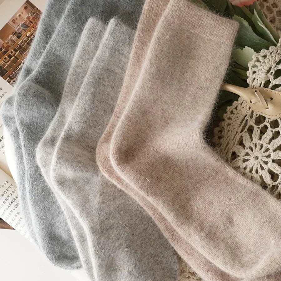 Women’s Wool Winter Socks — Thick Warm Medium Tube Rabbit Hair & Cashmere Socks for Autumn/Winter