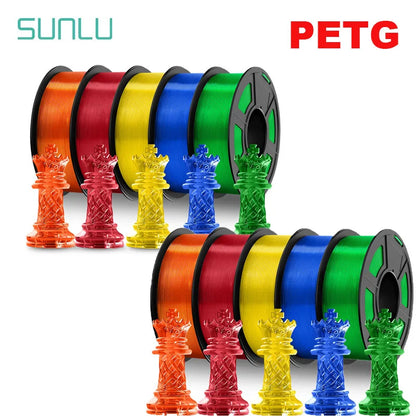 SUNLU 10KG 3D Printer Filament Set – 1.75mm PLA, PETG, PLA+ & Clear, 10 Rolls x 1KG Neatly Wound for 3D Printers & 3D Pens