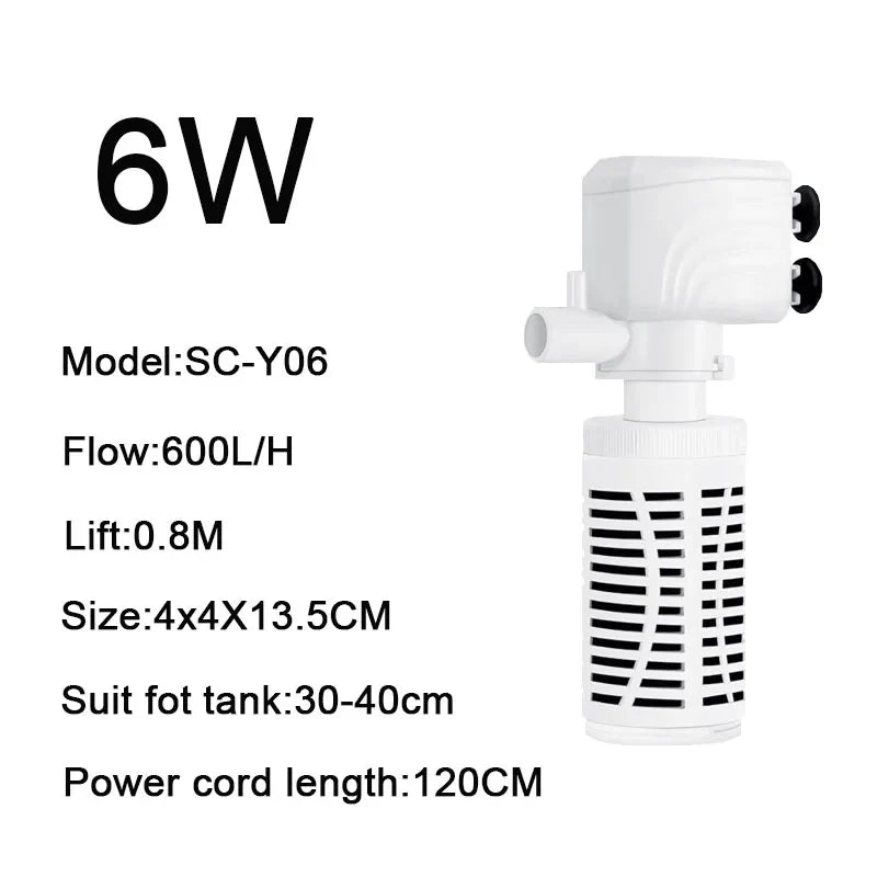 3 in 1 Aquarium Filter Pump – Silent Submersible Air Oxygen Aerator, Water Changer & Wave Maker, 220