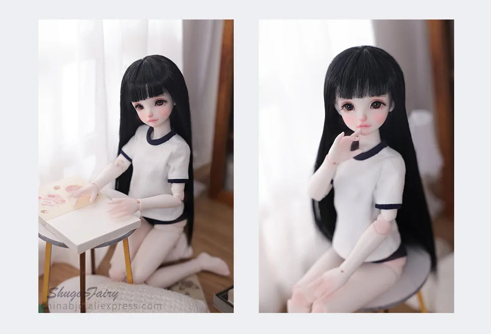 Shuga Fairy Mirai 1/5 BJD Doll with Ruoguan Body, Long Black Hair, Juvenile Features, Resin Joint Doll for Collectors