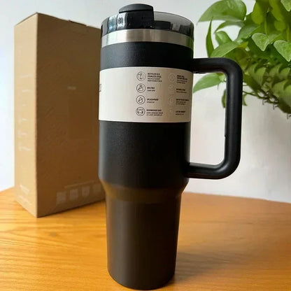 2025 New Stainless Steel Travel Mug with Handle & Straw Lid – 30oz/40oz Vacuum Insulated, Double Wall Thermal Iced Cup