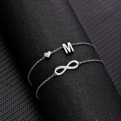 Bohemia A-Z Letter Initial Anklet for Women - Silver Heart Initial Anklet Bracelet, Beach Party & Travel Foot Jewelry