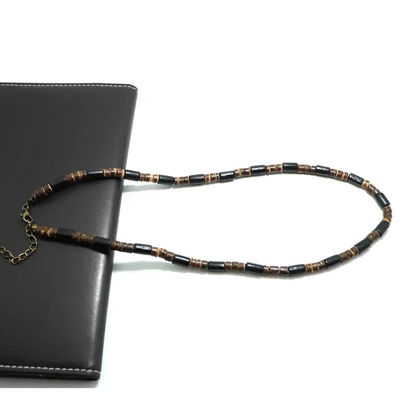 Natural Coconut Husk Necklace for Men – Handmade 18-Inch Short Choker, Gift for Him