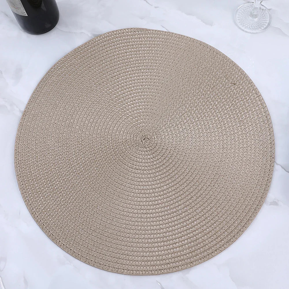 38cm Round Braided Tableware Mat – Washable, Anti-Slip, Heat-Resistant Dining Placemat and Drink Coaster for Home Decor