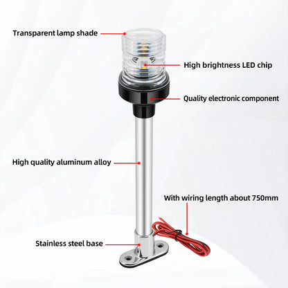 12V/24V LED Boat Navigation Light – 360° Fold Down Marine Signal Anchor Light for Yacht & Sailing