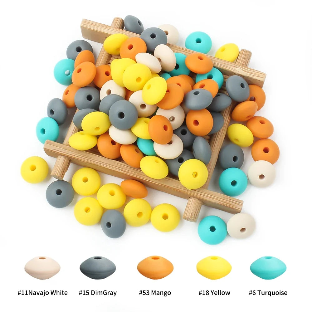 12mm Silicone Lentil Abacus Beads 50/100PCS – DIY Loose Focal Beads for Jewelry, Bracelets, Necklaces & Keychains