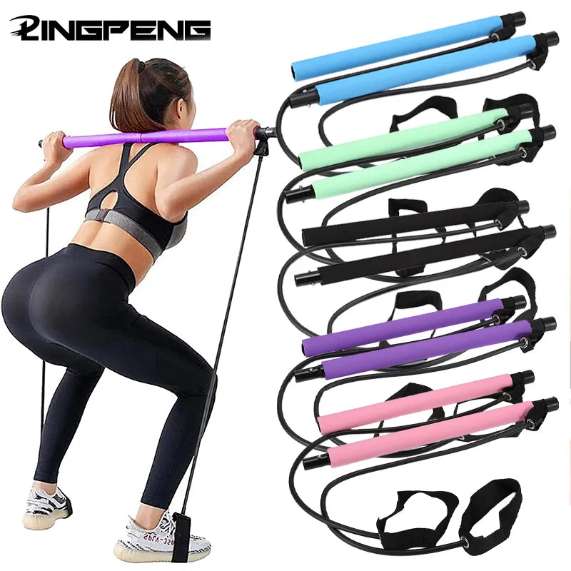 Elevate Your Fitness Routine with Multifunctional Pilates Bar - Combination Fitness Bar for Yoga, Chest Expansion, Back Training, and Elastic Rope Stretching Belt
