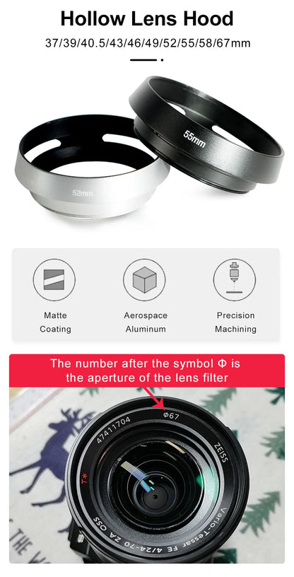 37-62mm Metal Hollow Camera Lens Hood — Compatible with Fuji Nikon Pentax Sony Olympus Canon