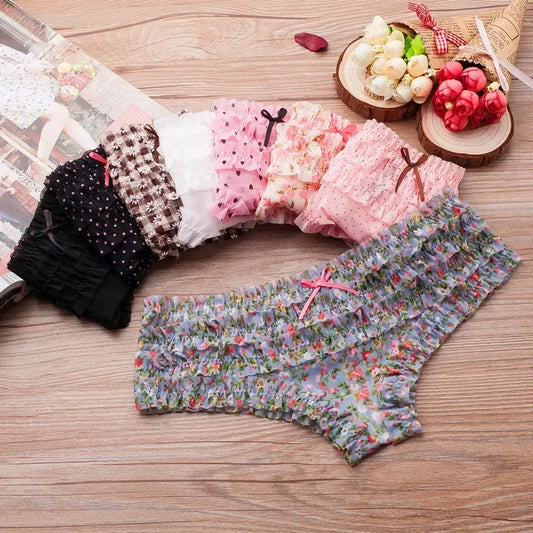 Sweet Women’s Lace Panties — Polka Dot & Flower Mesh Low Waist Briefs, Breathable Cozy Underwear
