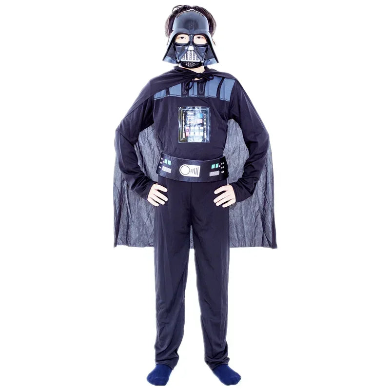 Boys Classic Darth Vader Movie Mask Costume – Printed Cape Armor Onesie for Halloween Kids Fantasy Cosplay