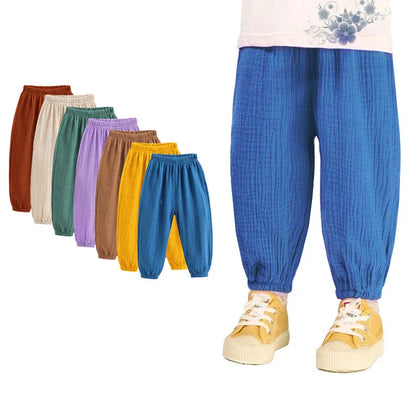 Summer Korean Kids Cotton Linen Pants – Casual High Waist Loose Pleated Harem Trousers for Girls & Boys