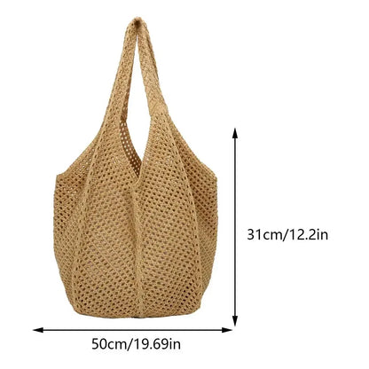 Fashion Women’s Hollow Woven Shoulder Bag – Large Capacity Crochet Tote, Solid Knitting Mesh Handbag for Summer & Beach