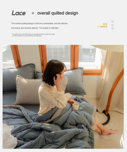 2024 Japanese Cotton-Polyester Summer Quilt – Lightweight, Washable, Skin-Friendly Solid Color Quilt