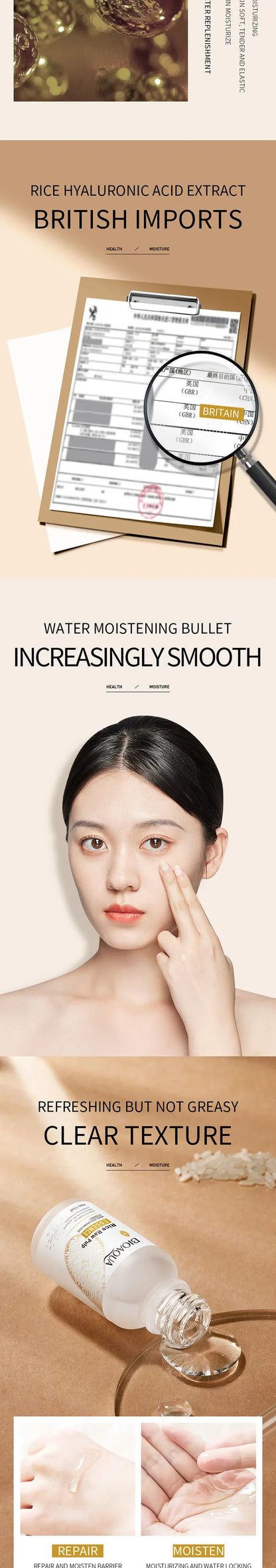 BIOAQUA Rice Raw Pulp Serum – Hydrating, Whitening & Anti-Wrinkle Face Essence with Hyaluronic Acid