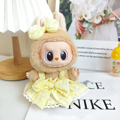 Labubu Clothes Outfit — Sweet Candy Skirt with Fresh Colors & Straw Hat Rural Style for Sitting Party Labubu