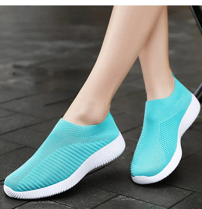 Women’s Slip-On Sock Sneakers – Breathable Flat Casual Vulcanized Sports Shoes Zapatillas