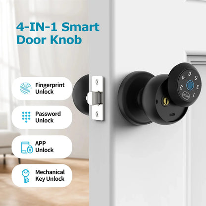 Smart Fingerprint Door Lock - Passcode & App Control with Type-C Emergency Power