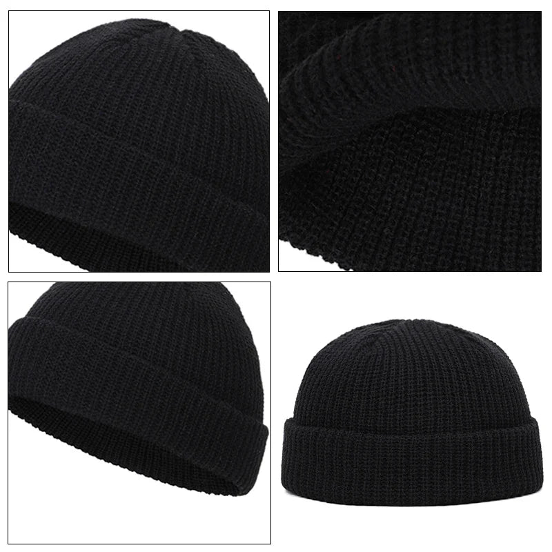Unisex Solid Color Knit Beanie - Warm Brimless Winter Hat for Men and Women, Hip Hop Style Skullcap