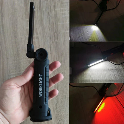 USB Rechargeable Camping LED Flashlight Work Light: IP64 Waterproof, 5 Lighting Modes - with Magnet and Hook, Suitable for Night Work
