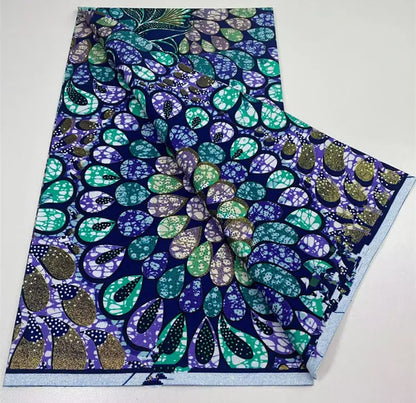 African Golden Glitter Wax Fabric - 6 Yards Ankara Batik Pagne Material for Sewing & Fashion Designs